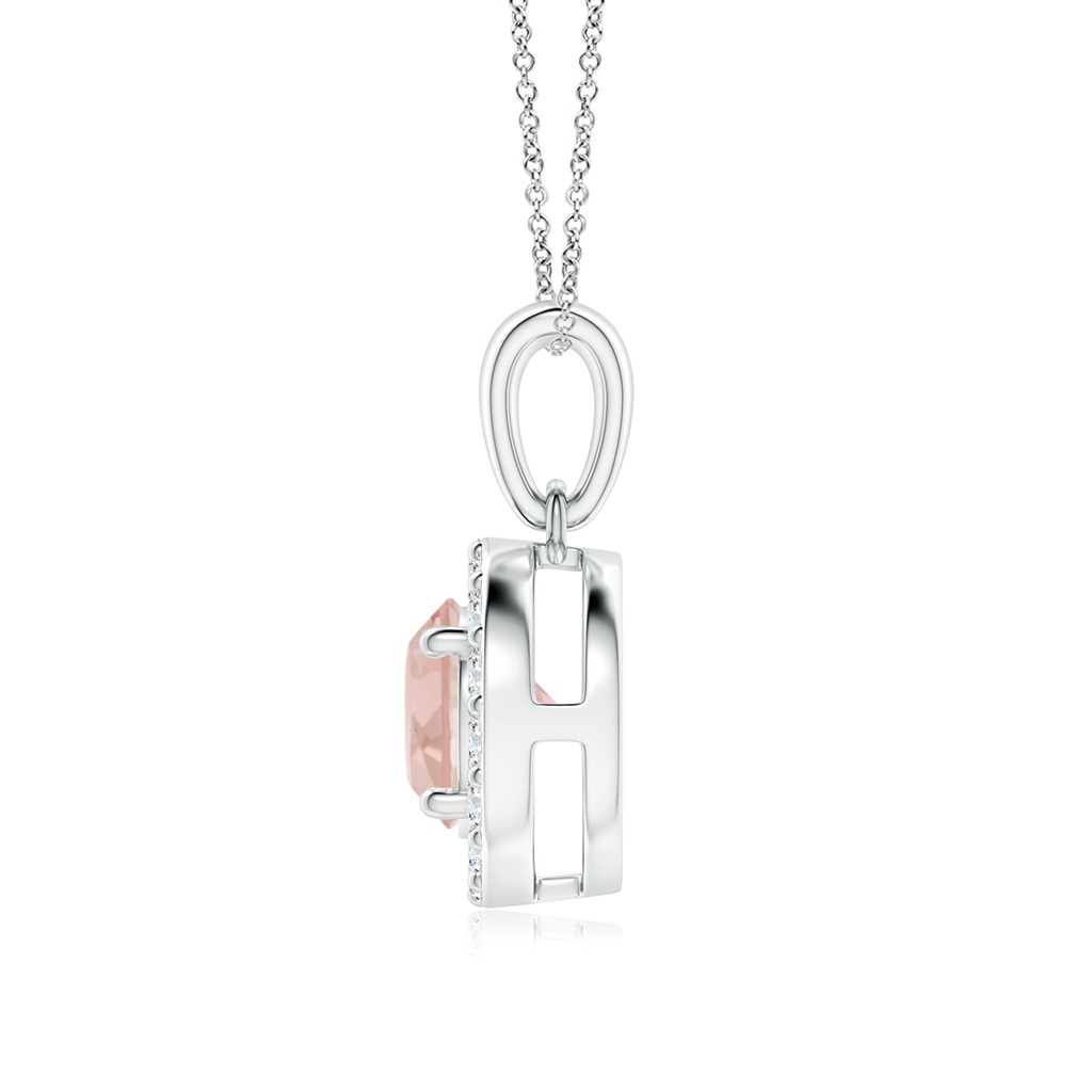 6mm AAAA Round Morganite and Diamond Halo Pendant in White Gold - side_1