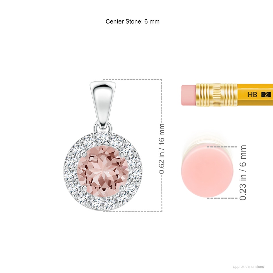 6mm AAAA Round Morganite and Diamond Halo Pendant in White Gold ruler