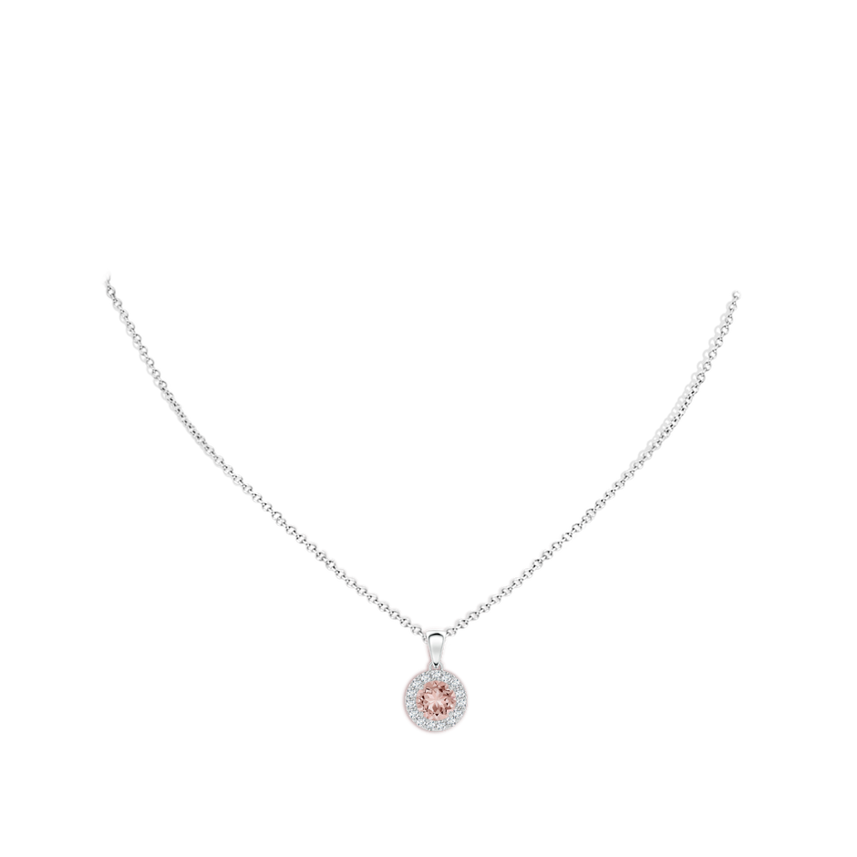 6mm AAAA Round Morganite and Diamond Halo Pendant in White Gold body-neck