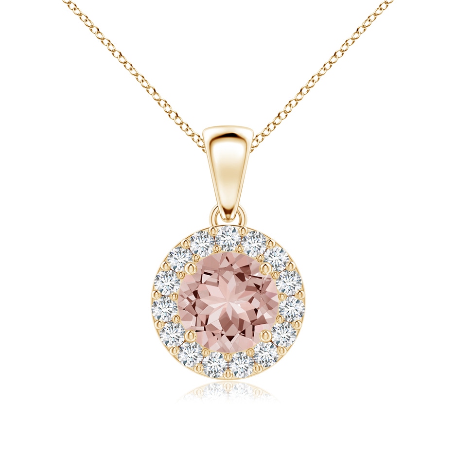 6mm AAAA Round Morganite and Diamond Halo Pendant in Yellow Gold 