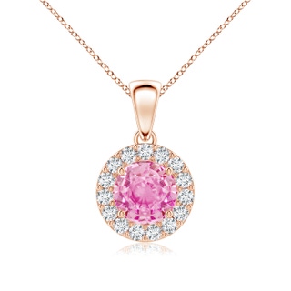 6mm A Round Pink Sapphire and Diamond Halo Pendant in 10K Rose Gold