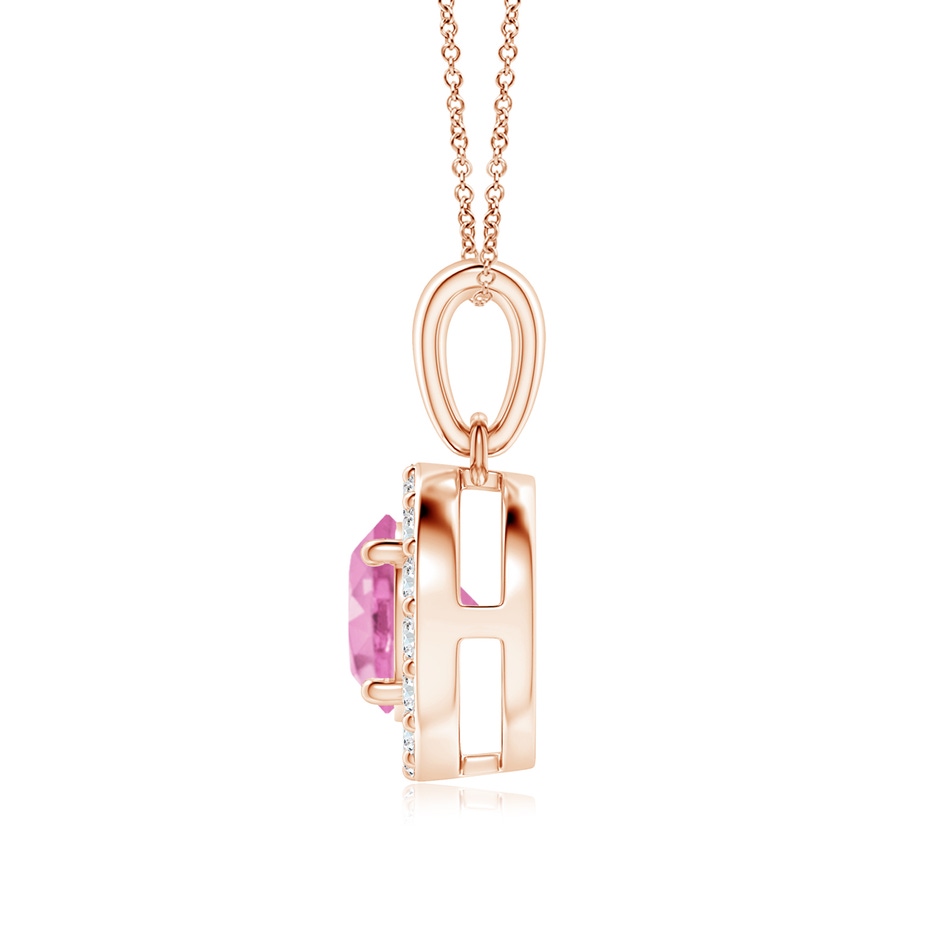6mm A Round Pink Sapphire and Diamond Halo Pendant in Rose Gold side-1
