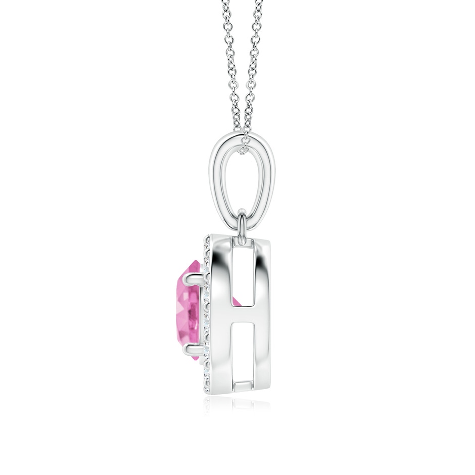 6mm A Round Pink Sapphire and Diamond Halo Pendant in White Gold side-1