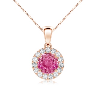 6mm AAA Round Pink Sapphire and Diamond Halo Pendant in 10K Rose Gold