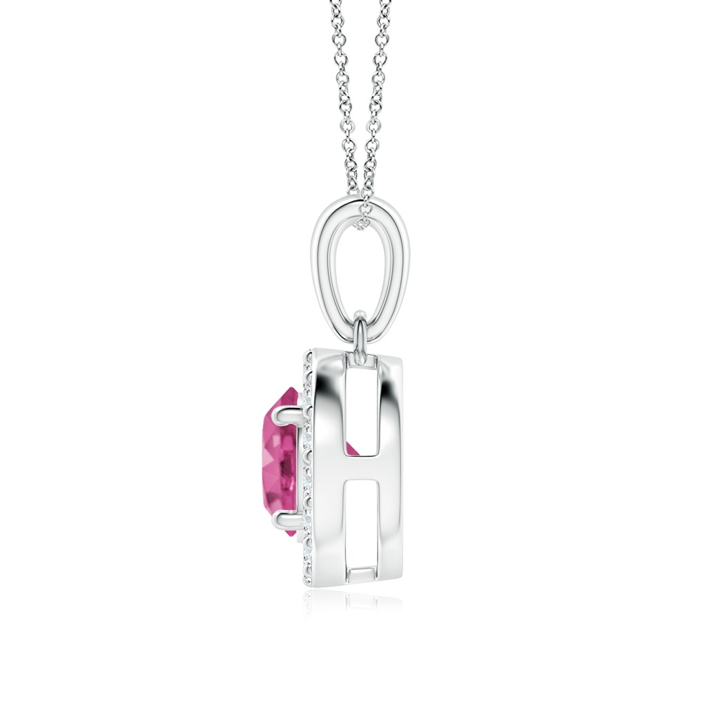 6mm AAAA Round Pink Sapphire and Diamond Halo Pendant in White Gold - side_1