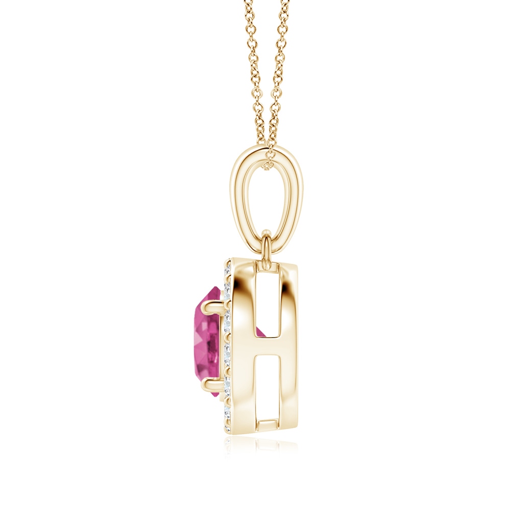 6mm AAAA Round Pink Sapphire and Diamond Halo Pendant in Yellow Gold Side-1