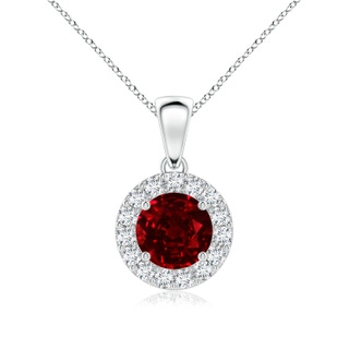 6mm Lab-Grown Round Ruby and Diamond Halo Pendant in P950 Platinum