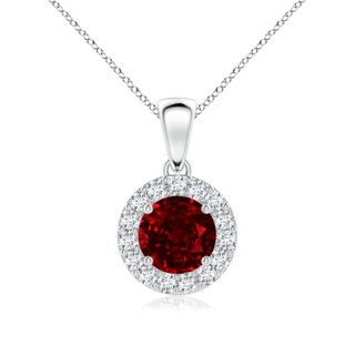 6mm AAAA Round Ruby and Diamond Halo Pendant in White Gold
