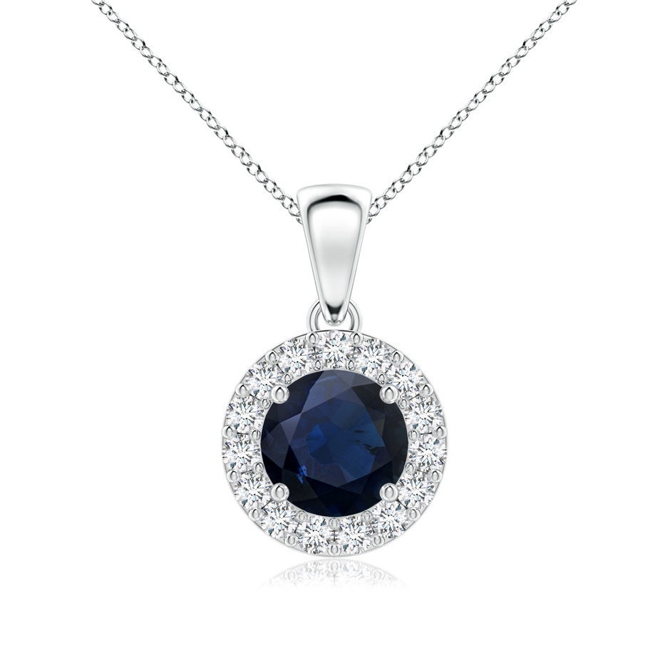 6mm A Round Blue Sapphire and Diamond Halo Pendant in P950 Platinum 