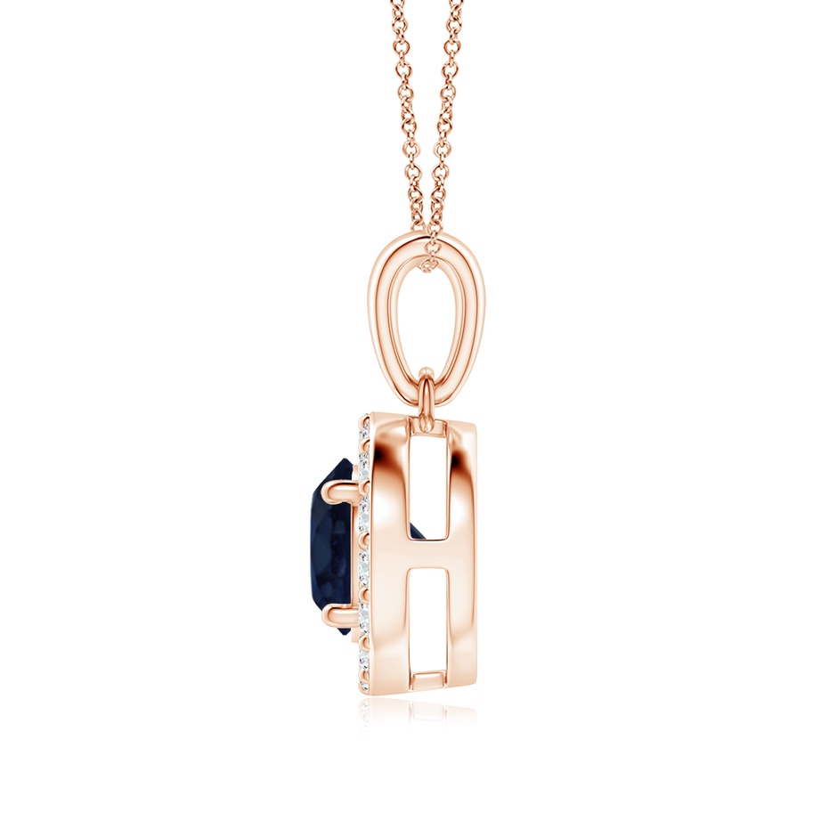 6mm A Round Blue Sapphire and Diamond Halo Pendant in Rose Gold side-1