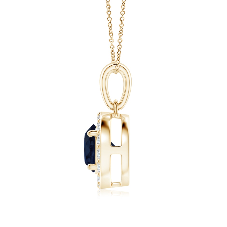 6mm A Round Blue Sapphire and Diamond Halo Pendant in Yellow Gold side-1