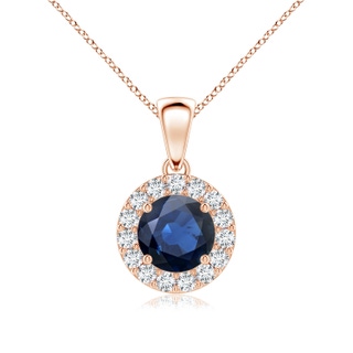 6mm AA Round Blue Sapphire and Diamond Halo Pendant in 10K Rose Gold