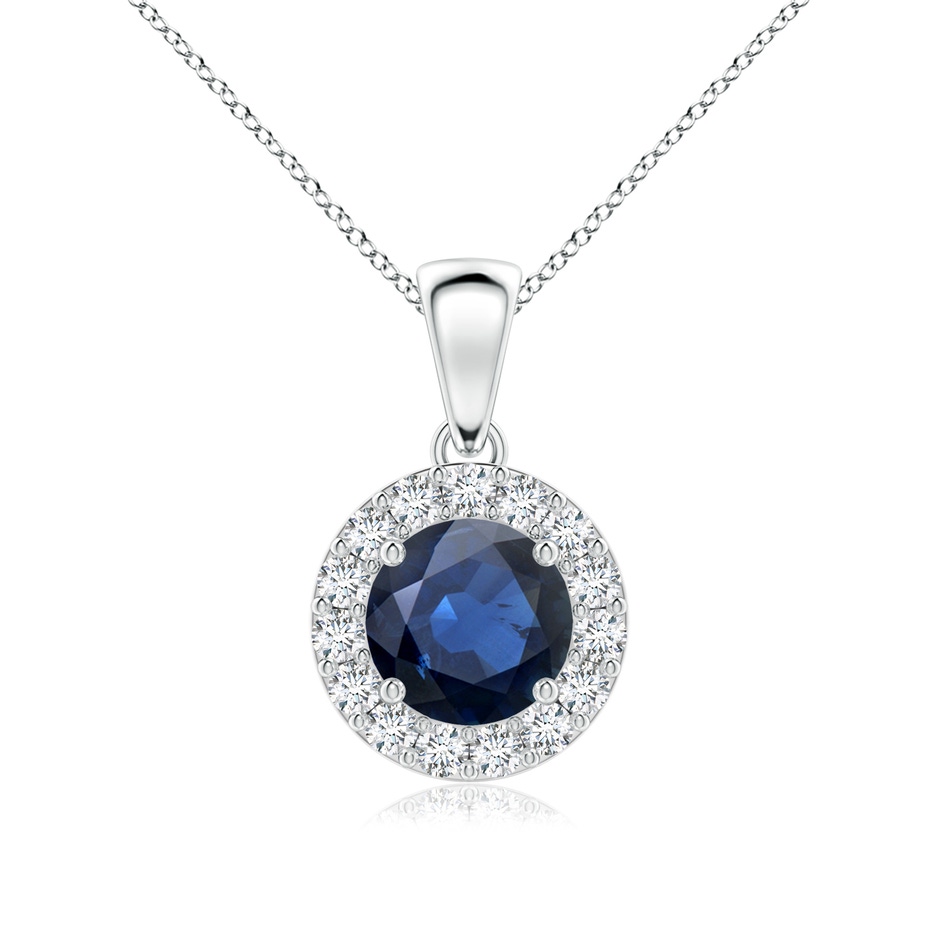 6mm AA Round Blue Sapphire and Diamond Halo Pendant in P950 Platinum 