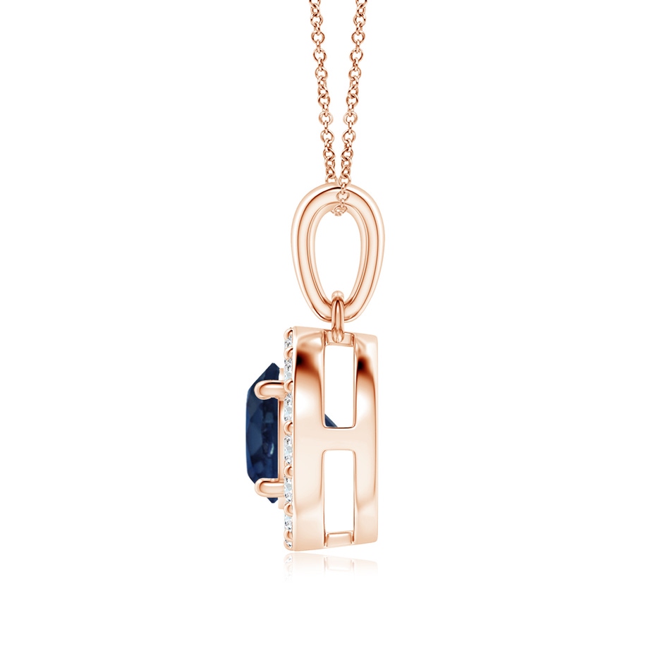 6mm AA Round Blue Sapphire and Diamond Halo Pendant in Rose Gold side-1