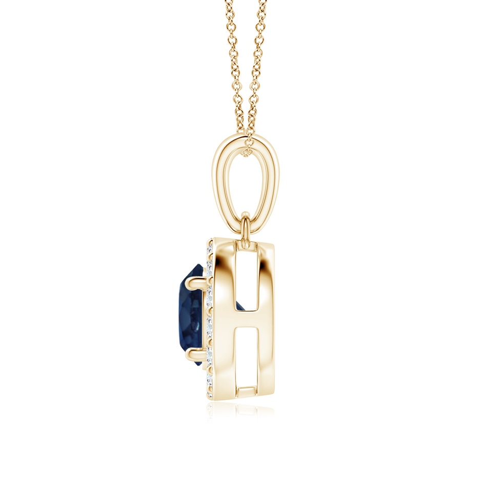 6mm AA Round Blue Sapphire and Diamond Halo Pendant in Yellow Gold side-1