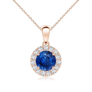 6mm AAA Round Blue Sapphire and Diamond Halo Pendant in 10K Rose Gold