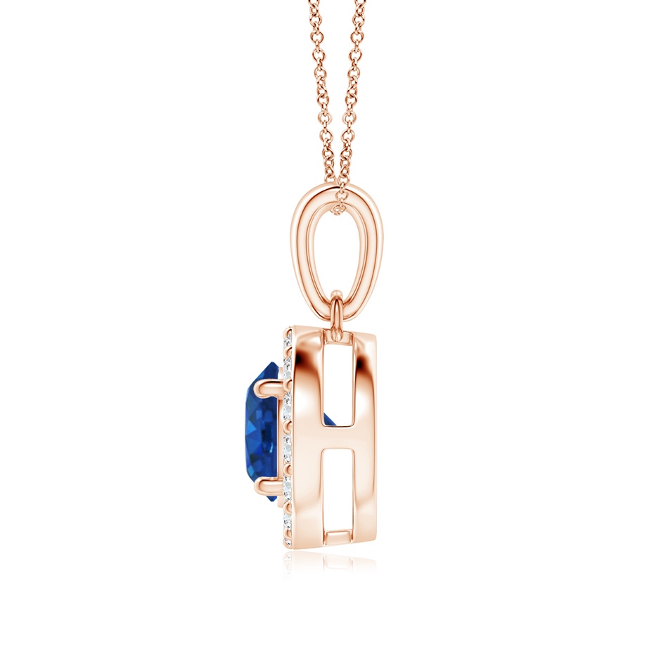 6mm AAA Round Blue Sapphire and Diamond Halo Pendant in Rose Gold side-1