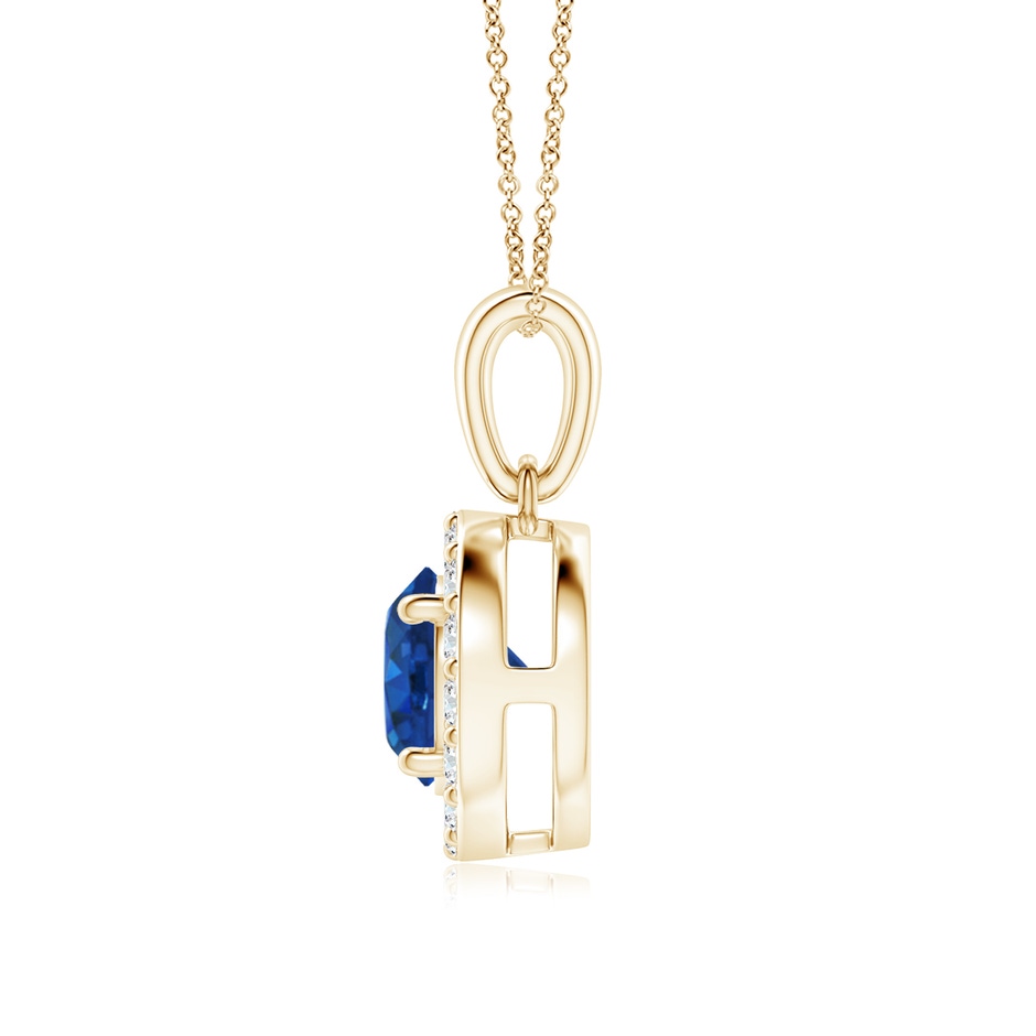 6mm AAA Round Blue Sapphire and Diamond Halo Pendant in Yellow Gold side-1