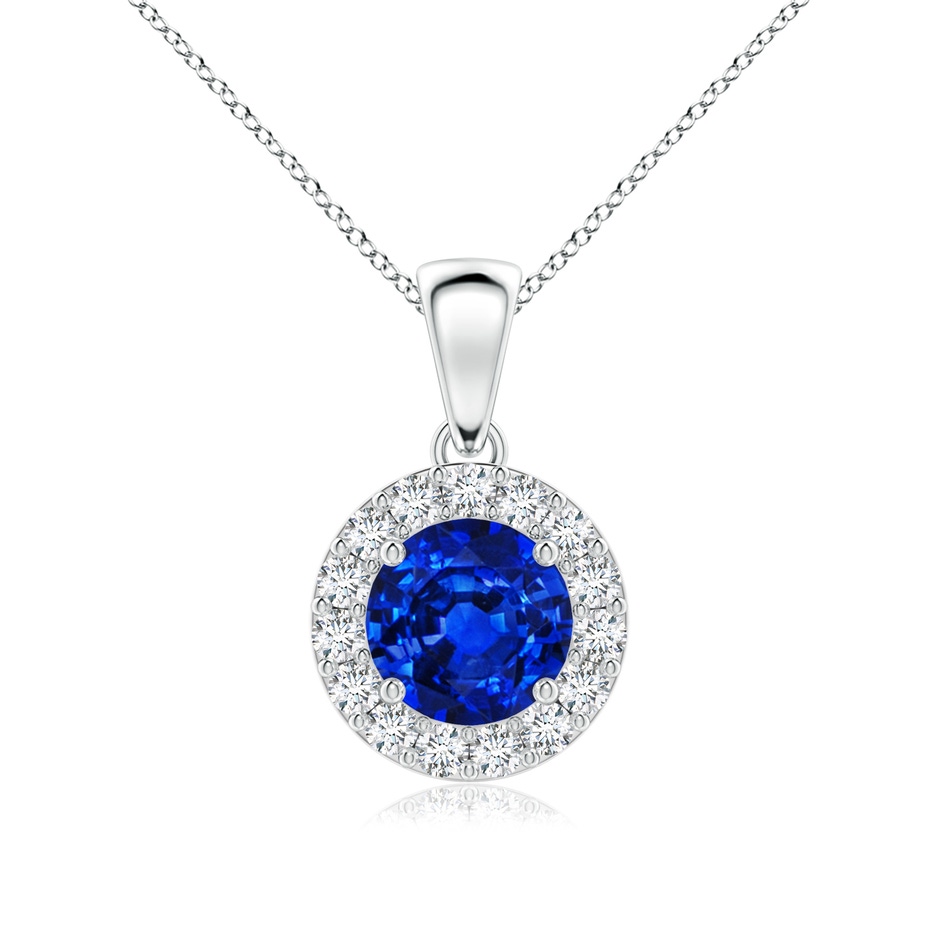 6mm Lab-Grown Round Blue Sapphire and Diamond Halo Pendant in White Gold 