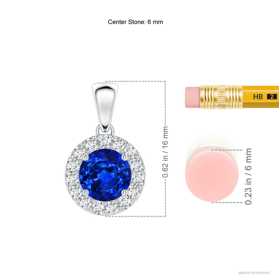 6mm Lab-Grown Round Blue Sapphire and Diamond Halo Pendant in White Gold ruler