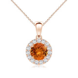 6mm AA Round Spessartite and Diamond Halo Pendant in Rose Gold