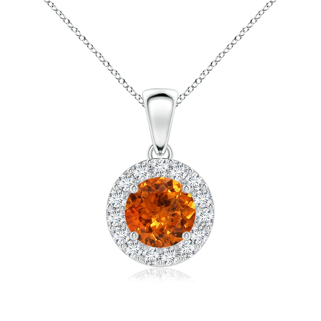 6mm AAA Round Spessartite and Diamond Halo Pendant in White Gold