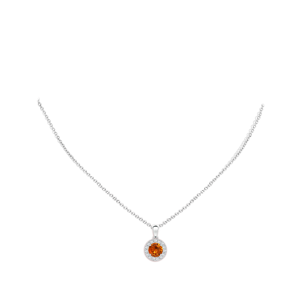 6mm AAA Round Spessartite and Diamond Halo Pendant in White Gold Body-Neck