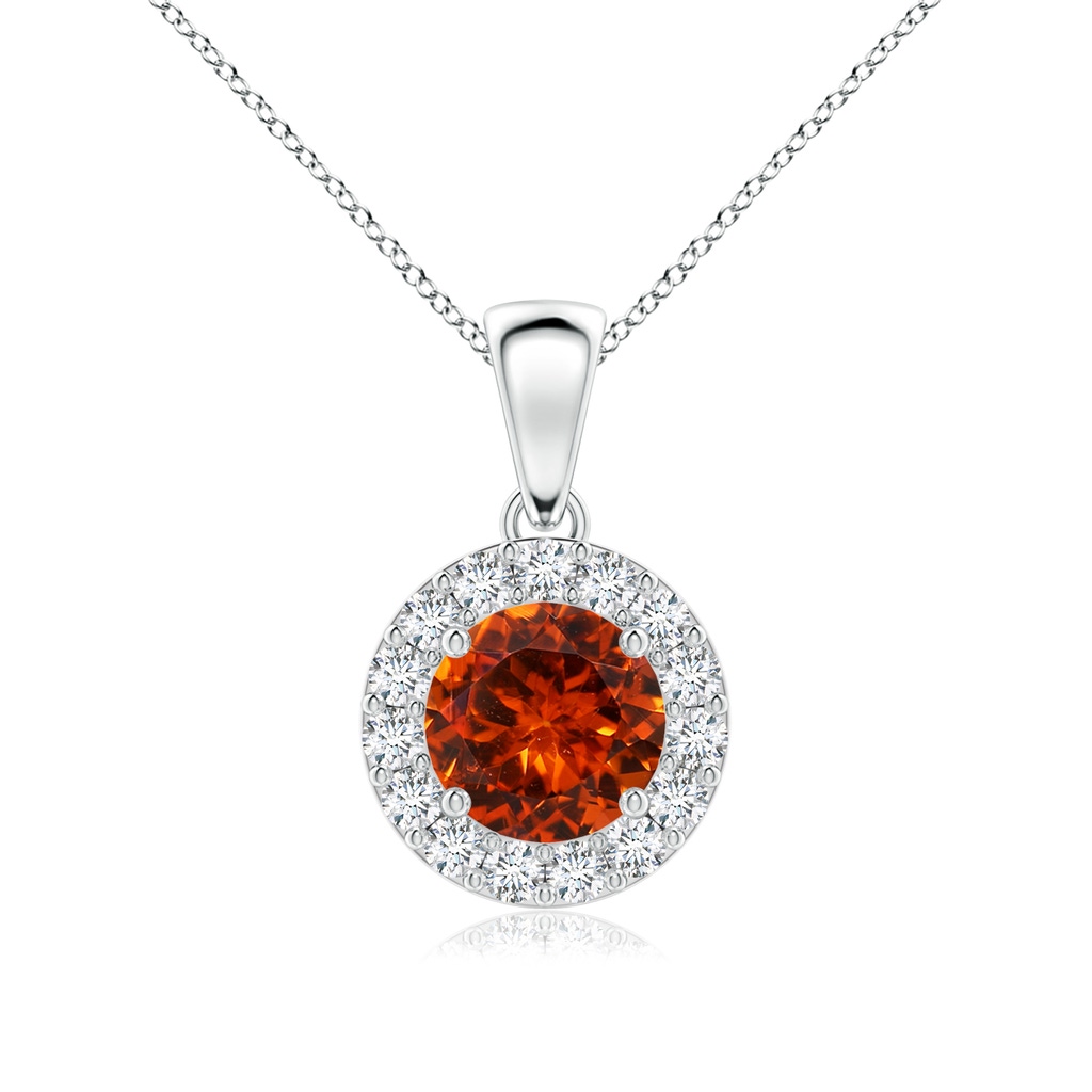 6mm AAAA Round Spessartite and Diamond Halo Pendant in P950 Platinum