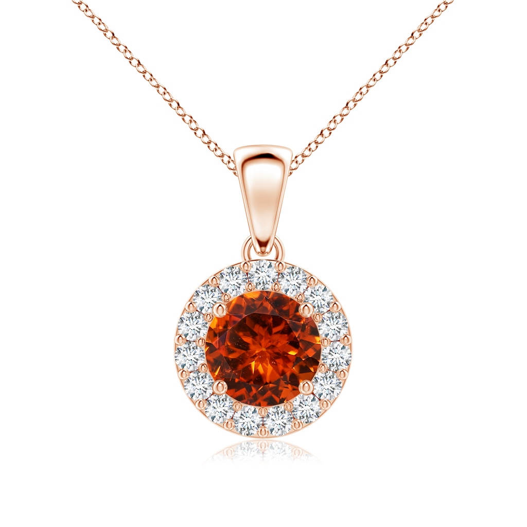6mm AAAA Round Spessartite and Diamond Halo Pendant in Rose Gold
