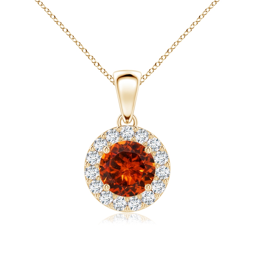 6mm AAAA Round Spessartite and Diamond Halo Pendant in Yellow Gold