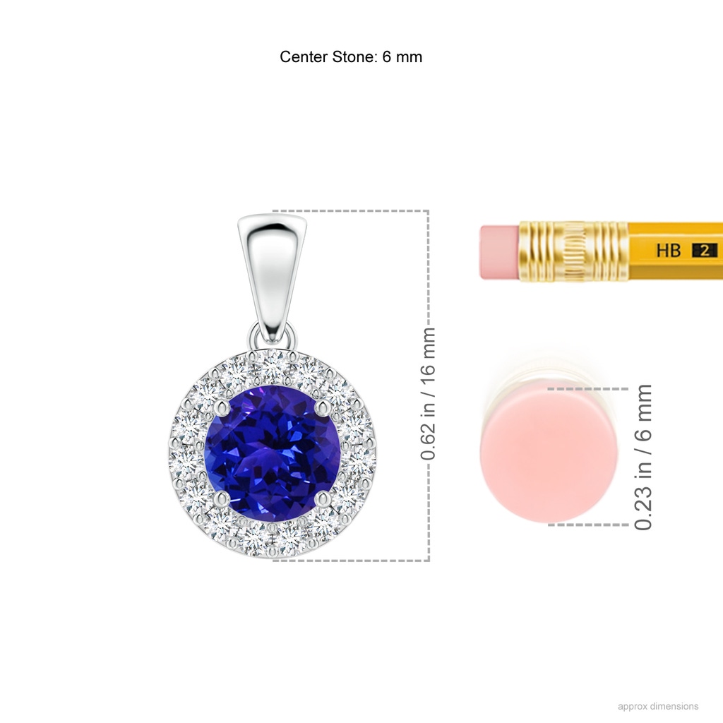 6mm AAAA Round Tanzanite and Diamond Halo Pendant in White Gold Ruler