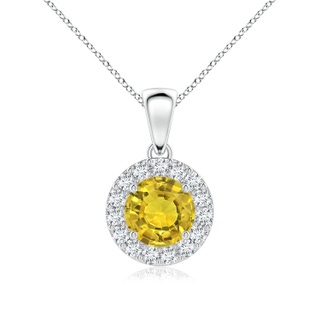 6mm AAAA Round Yellow Sapphire and Diamond Halo Pendant in 9K White Gold