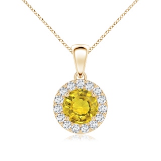6mm AAAA Round Yellow Sapphire and Diamond Halo Pendant in Yellow Gold