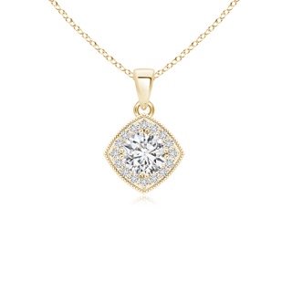 4.8mm HSI2 Diamond Halo Pendant with Milgrain in Yellow Gold