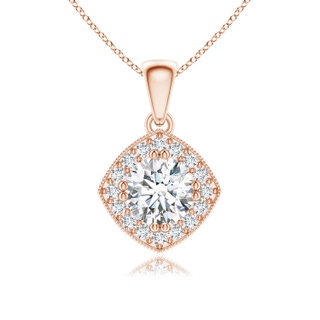 6mm GVS2 Diamond Halo Pendant with Milgrain in Rose Gold