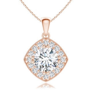 7.8mm GVS2 Diamond Halo Pendant with Milgrain in Rose Gold