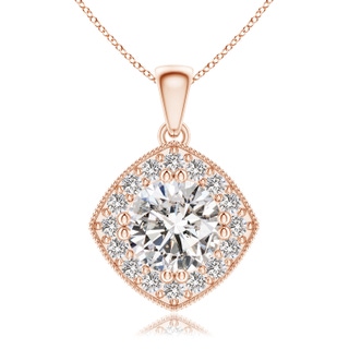 7.8mm IJI1I2 Diamond Halo Pendant with Milgrain in 9K Rose Gold