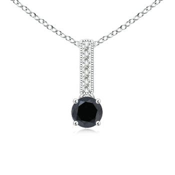 5mm A Solitaire Round Black Diamond Pendant in White Gold