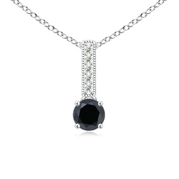 5mm AA Solitaire Round Black Diamond Pendant in White Gold 