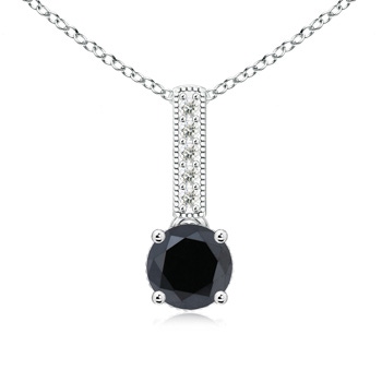 6.3mm AA Solitaire Round Black Diamond Pendant in White Gold 