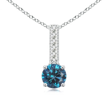 6.3mm AAA Solitaire Round Enhanced Blue Diamond Pendant in White Gold