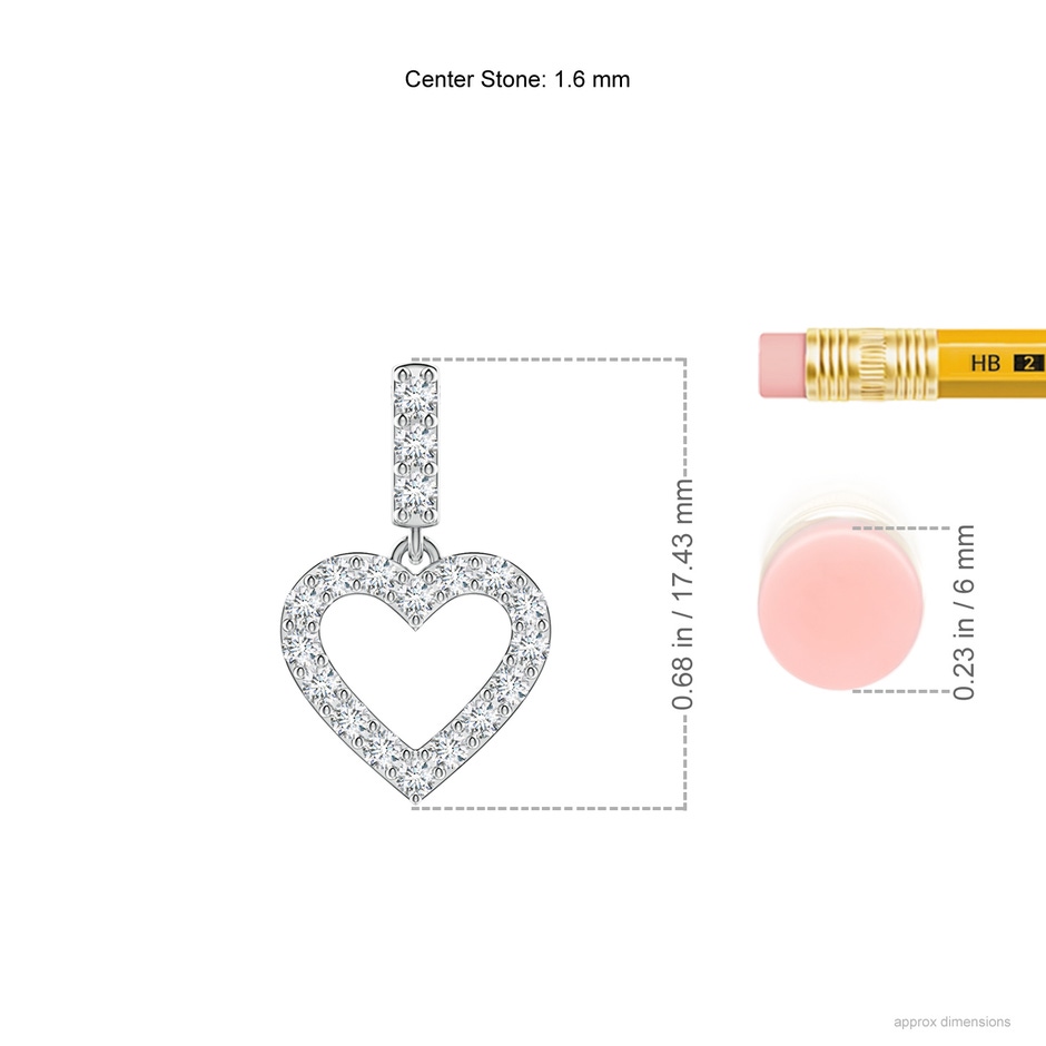 1.6mm GVS2 Open Heart Diamond Pendant in P950 Platinum ruler