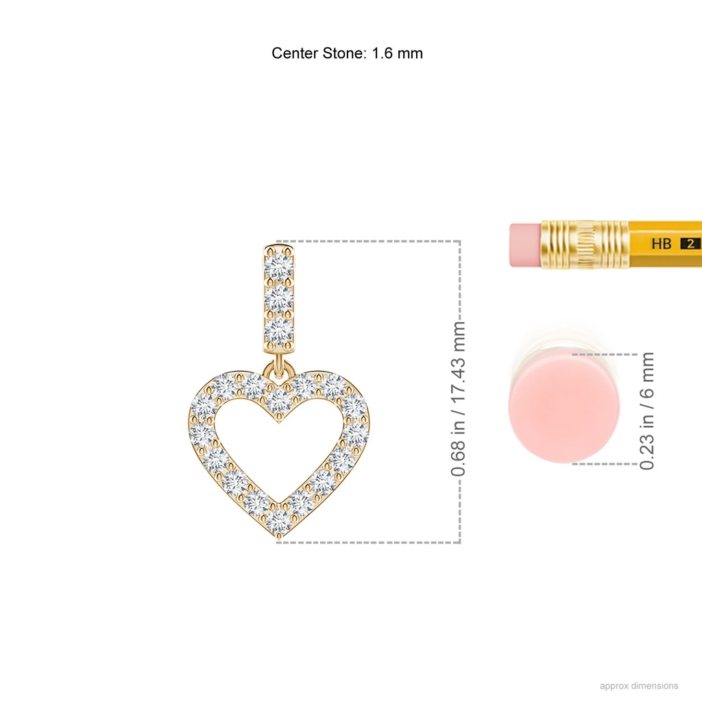 1.6mm GVS2 Open Heart Diamond Pendant in Yellow Gold Ruler