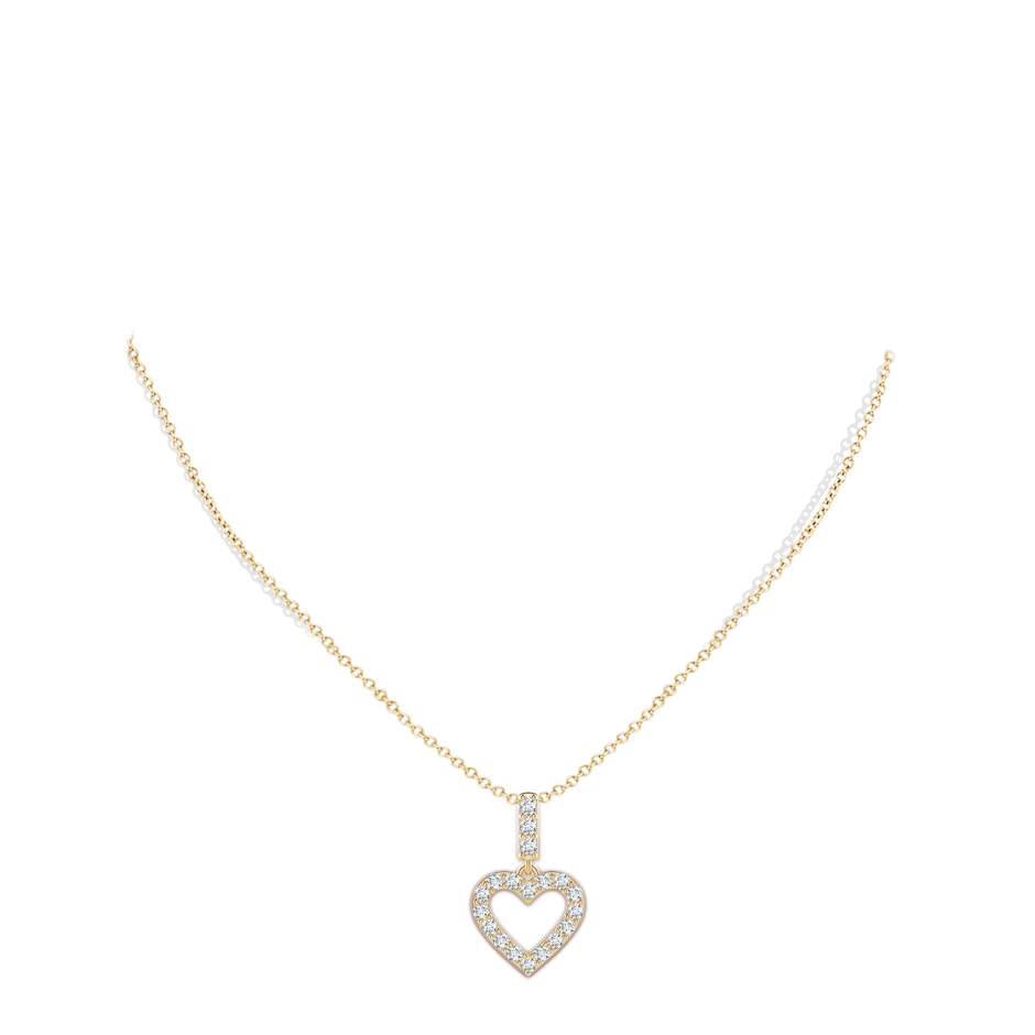 2.1mm GVS2 Open Heart Diamond Pendant in Yellow Gold body-neck