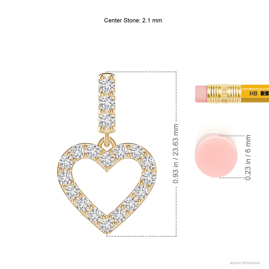 2.1mm HSI2 Open Heart Diamond Pendant in Yellow Gold ruler