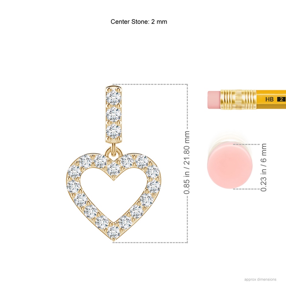 2mm GVS2 Open Heart Diamond Pendant in Yellow Gold ruler