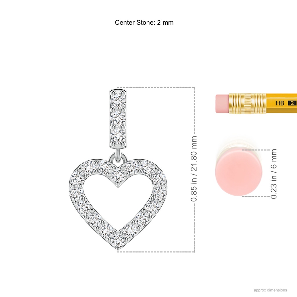 2mm HSI2 Open Heart Diamond Pendant in White Gold Ruler