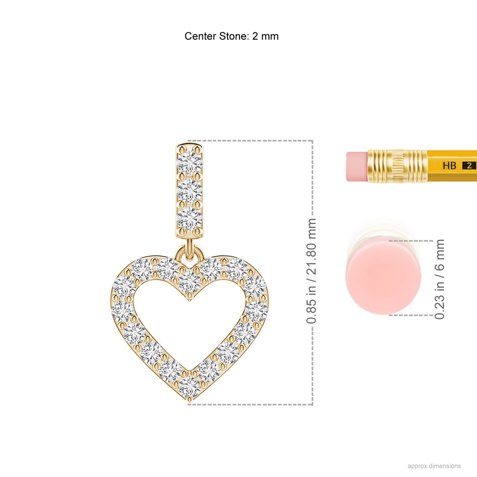 2mm HSI2 Open Heart Diamond Pendant in Yellow Gold ruler