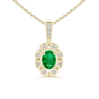 6x4mm AAA Oval Emerald Flower Pendant with Diamond Halo in 10K Yellow Gold