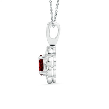 6x4mm Lab-Grown Oval Ruby Flower Pendant with Diamond Halo in White Gold product image